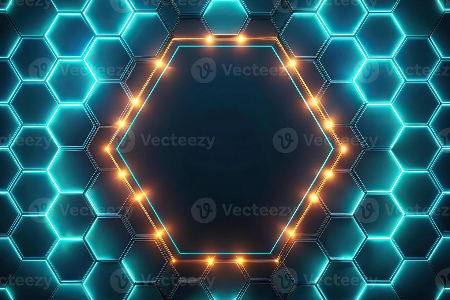 Abstract hexagon pattern background with glowing lights minimalist photo