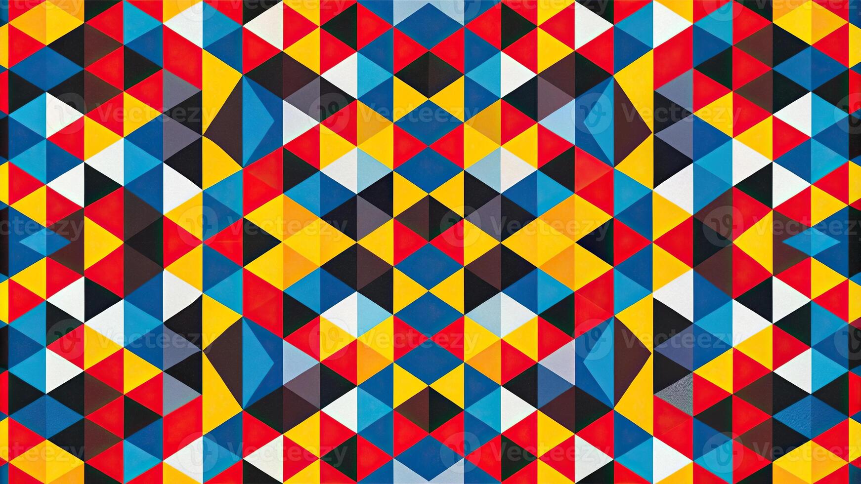 Abstract geometric pattern with reflected red, yellow, blue, and black shapes photo