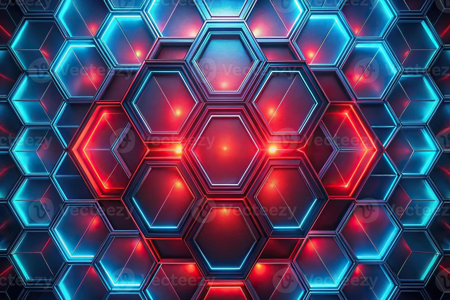 Abstract hexagon pattern with red and blue highlights photo
