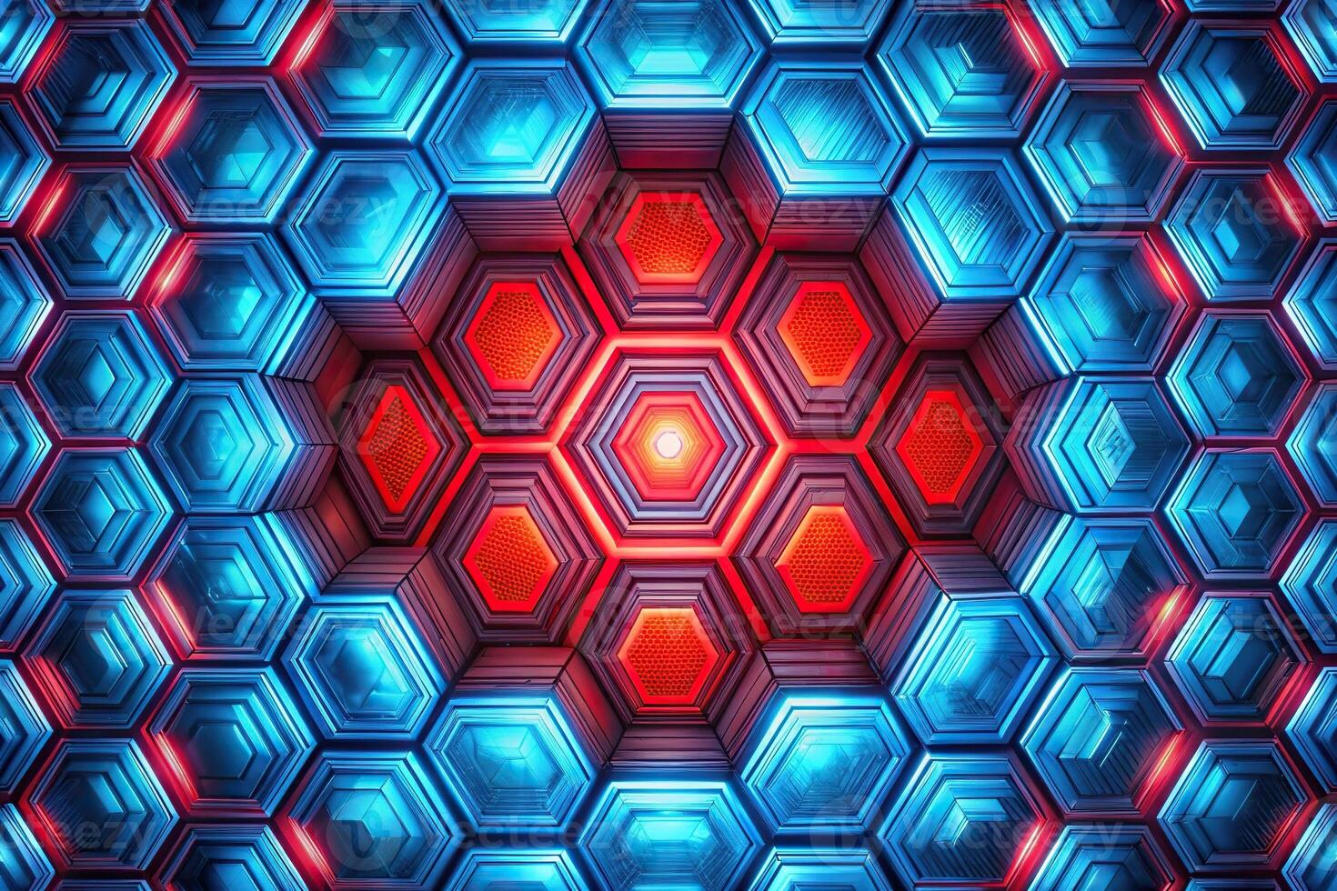 Abstract hexagon pattern with red and blue highlights symmetrical photo