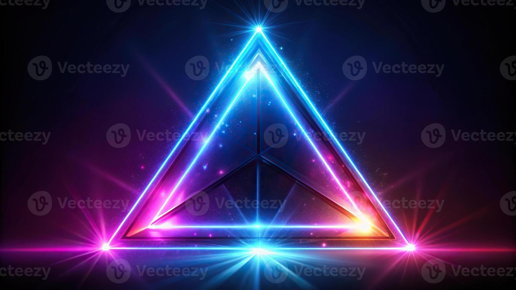 Abstract glowing neon triangle on dark background photo