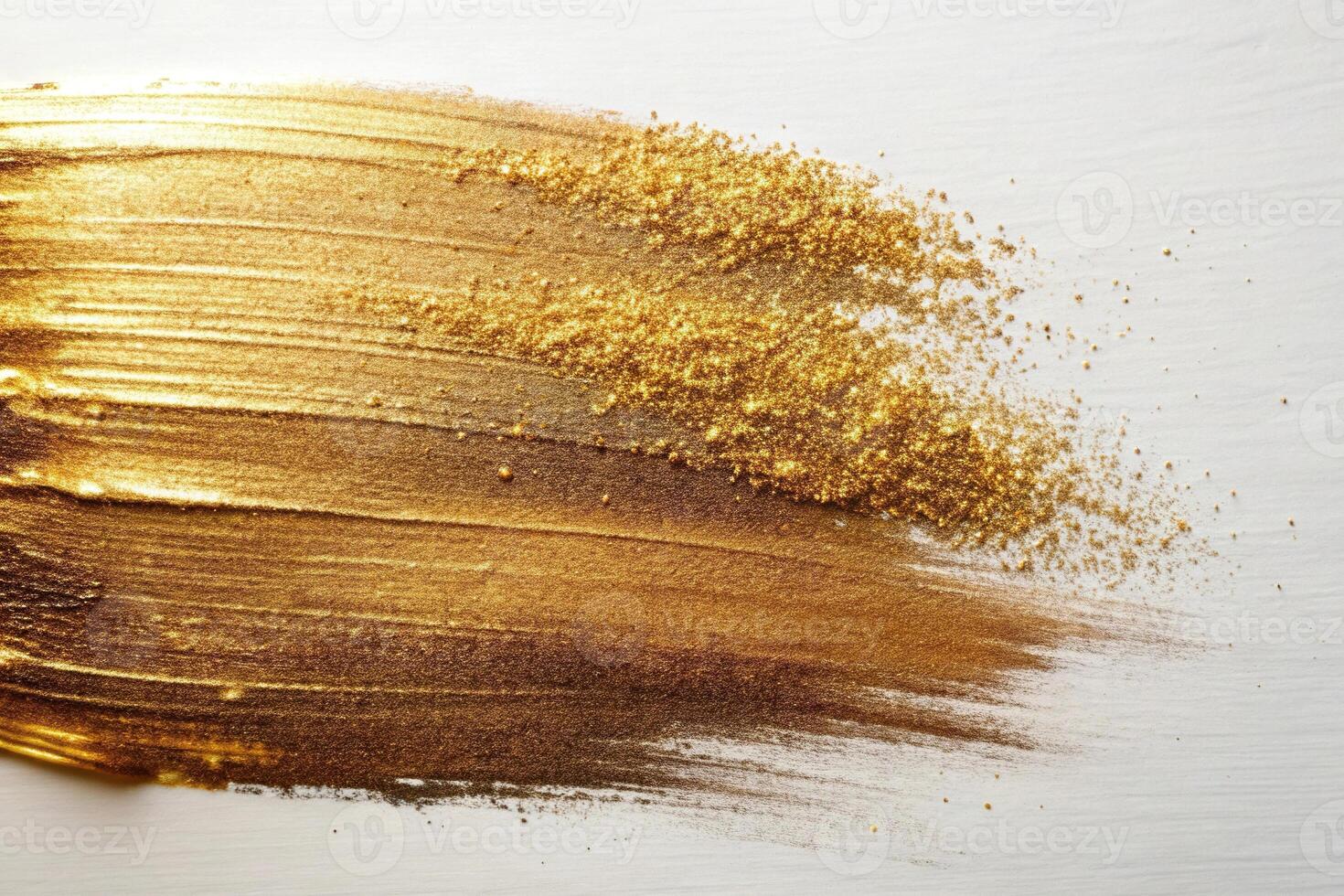 Abstract gold bronze glittering color smear brush stroke on white background photo