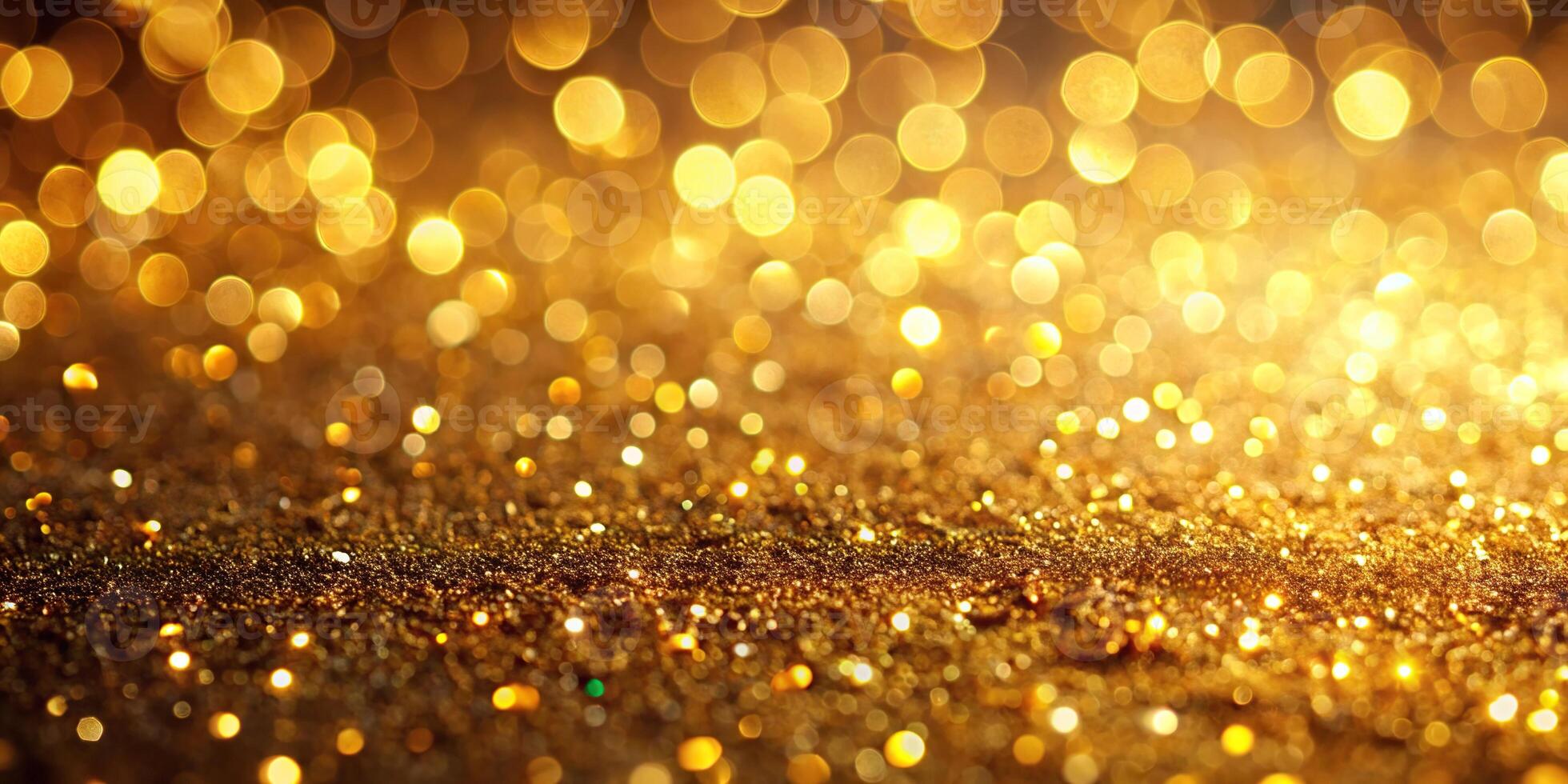 Abstract gold sparkle background with defocused bokeh lights photo