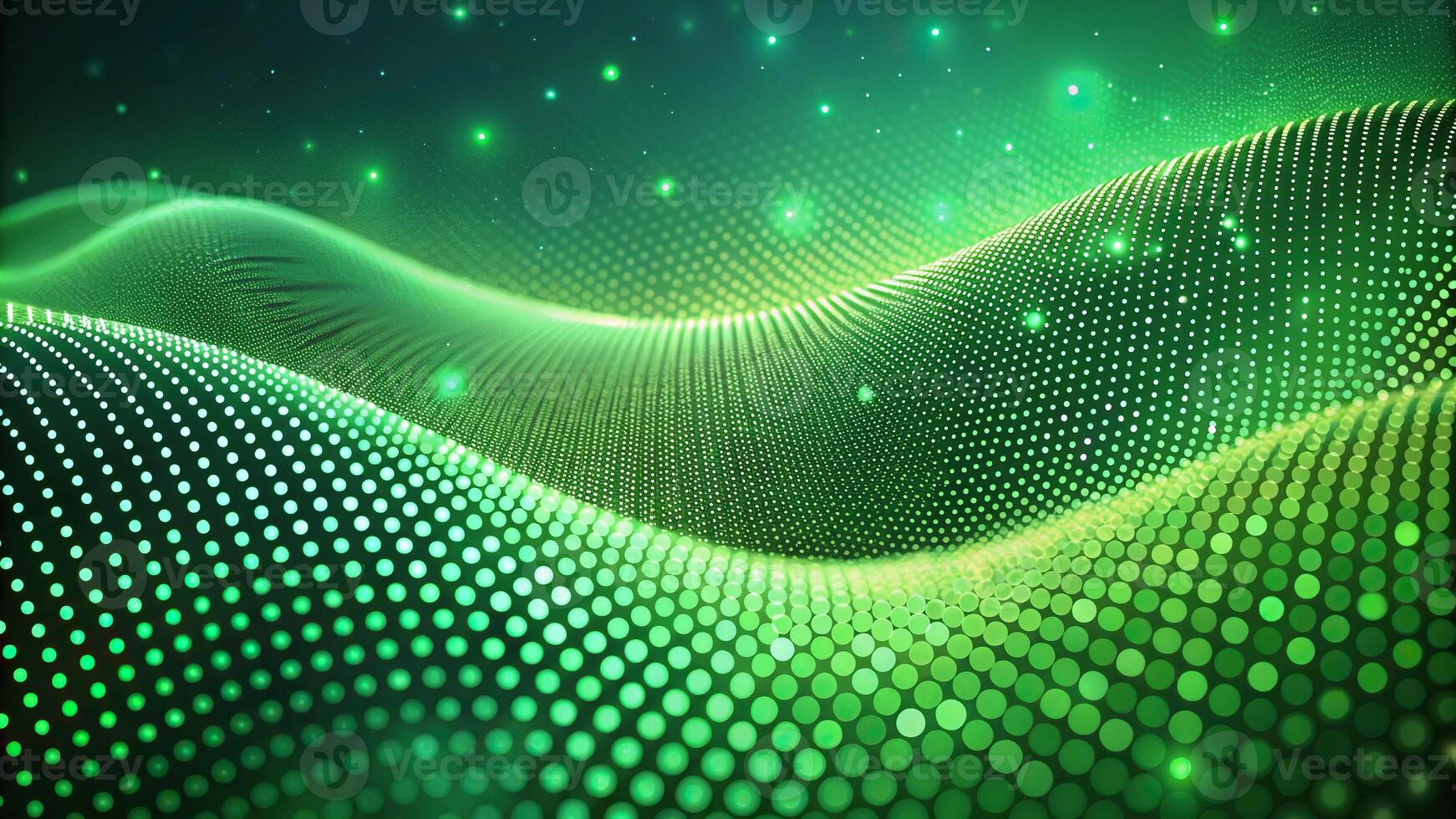 Abstract green background with flowing dot pattern creating depth of field effect photo