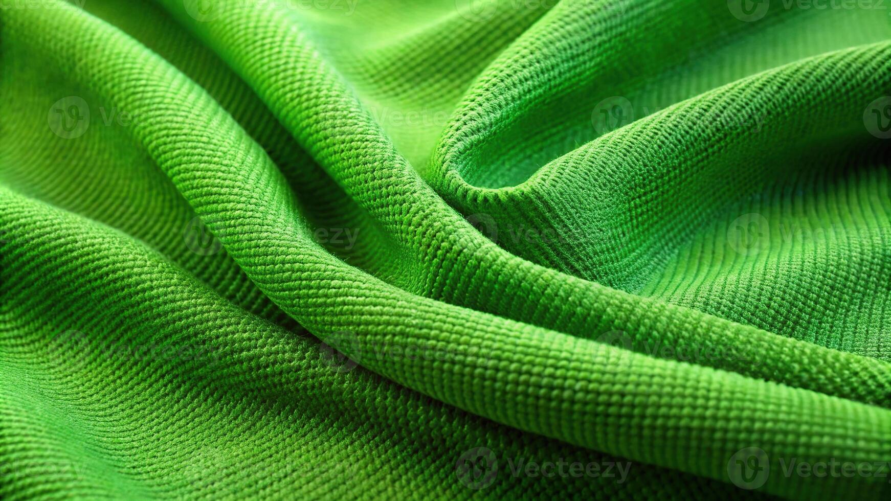 Abstract green fabric background with horizontal fibers at a tilted angle photo