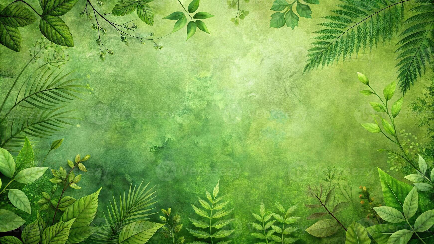 Abstract green textured background with botanical elements and foliage patterns Close-Up photo