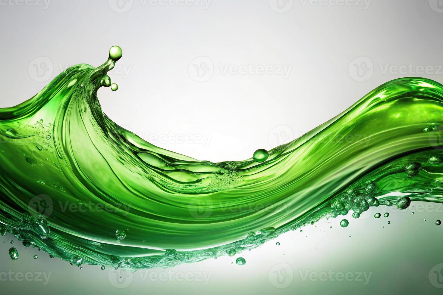 Abstract green wave of liquid on a white background high angle view photo