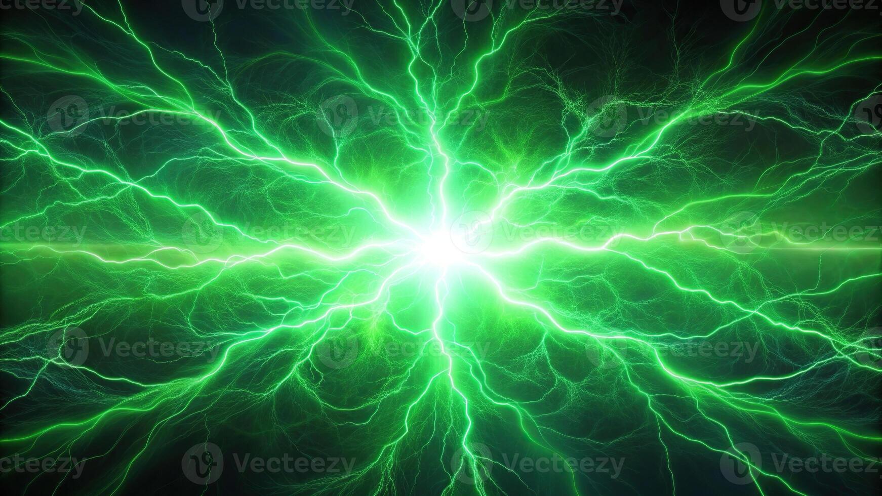 abstract green lightning plasma background with depth of field photo