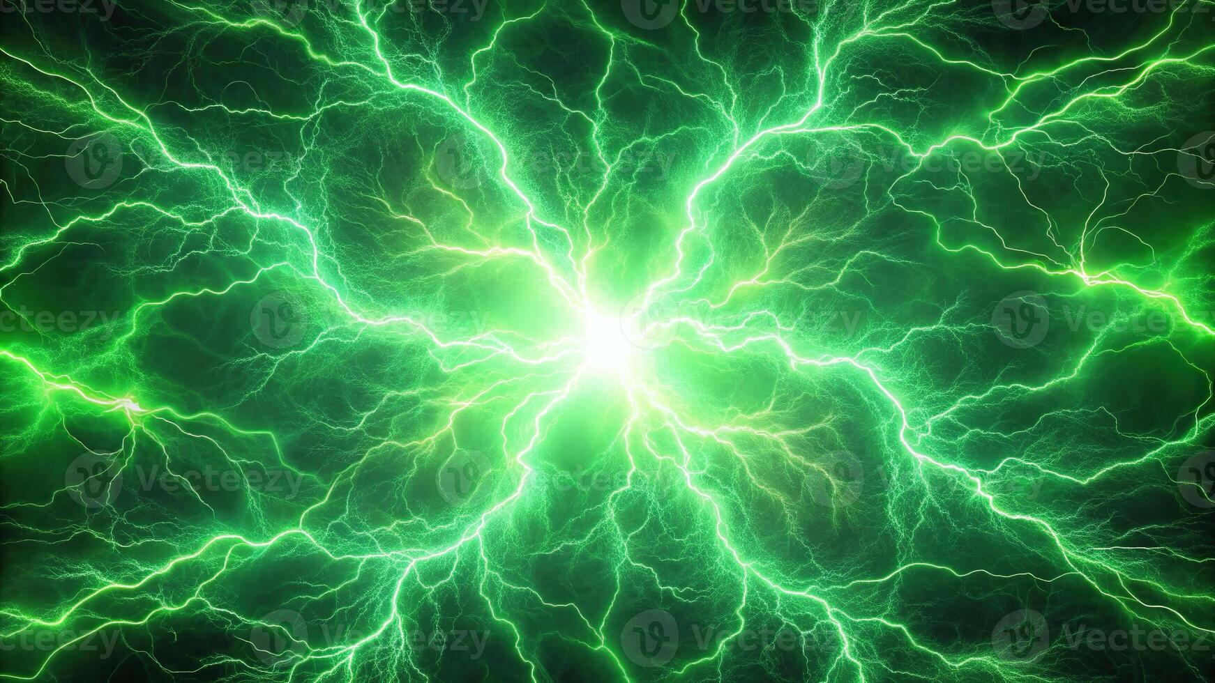 Abstract green plasma background with lightning streaks photo