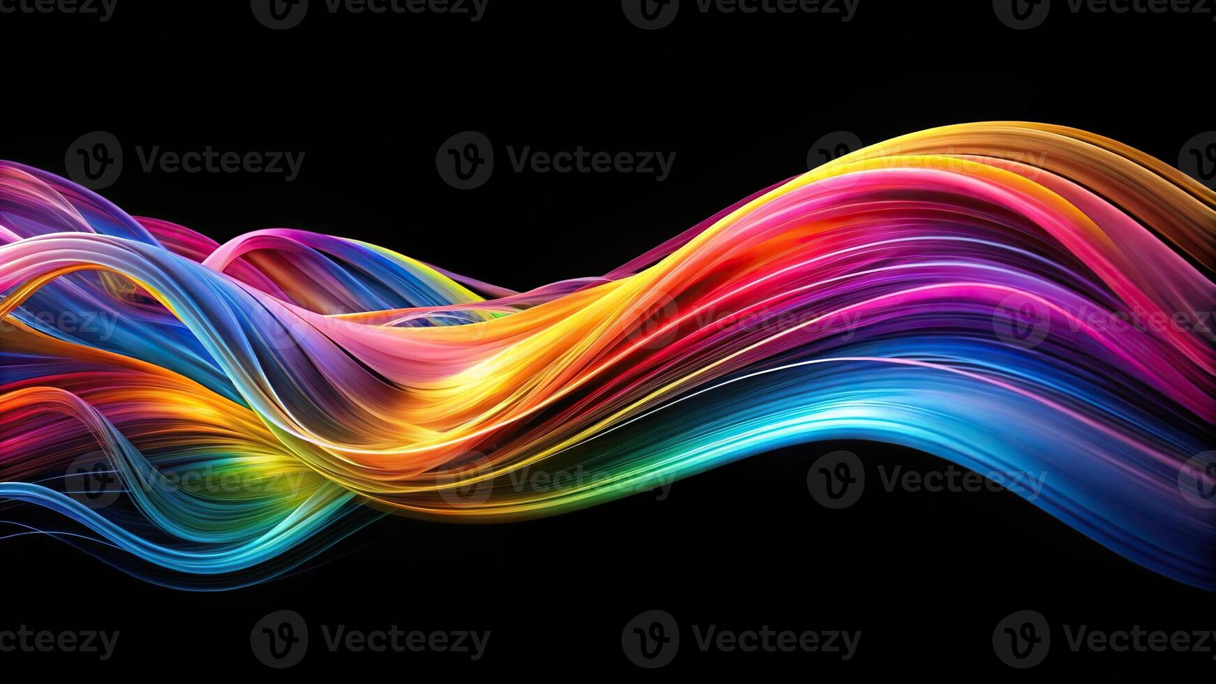 Abstract flowing colorful streams reflected on black background photo