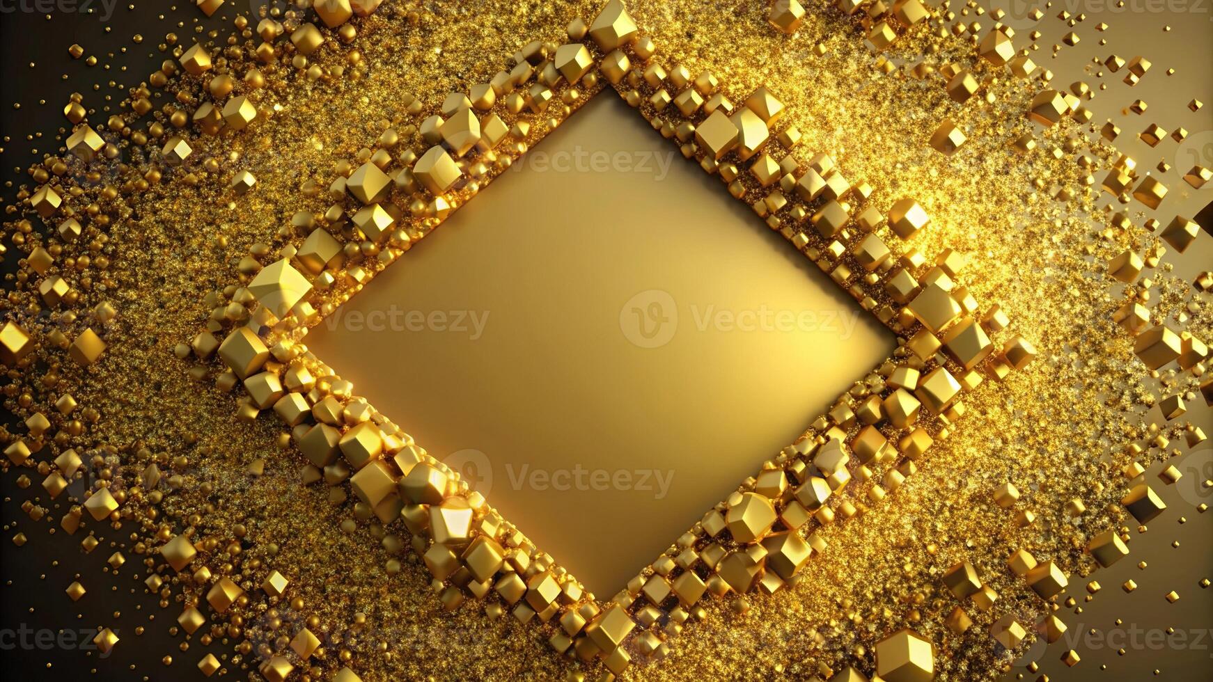 Abstract background of shiny gold lozenge particles at a tilted angle photo