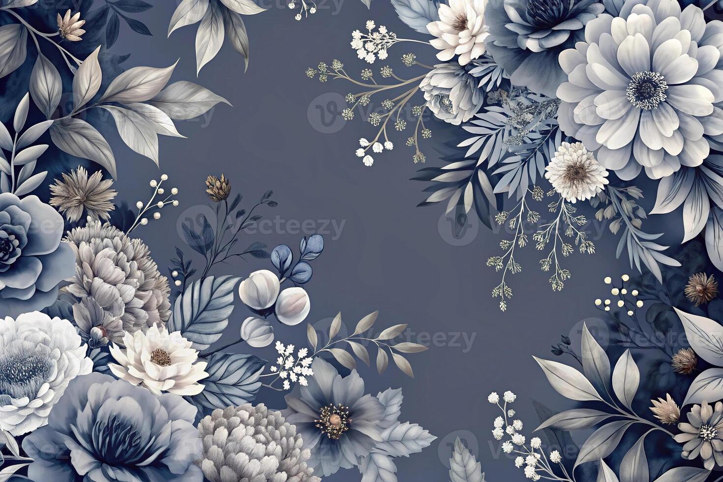 Abstract background with deep floral tones in gray, navy, and white palette macro photo