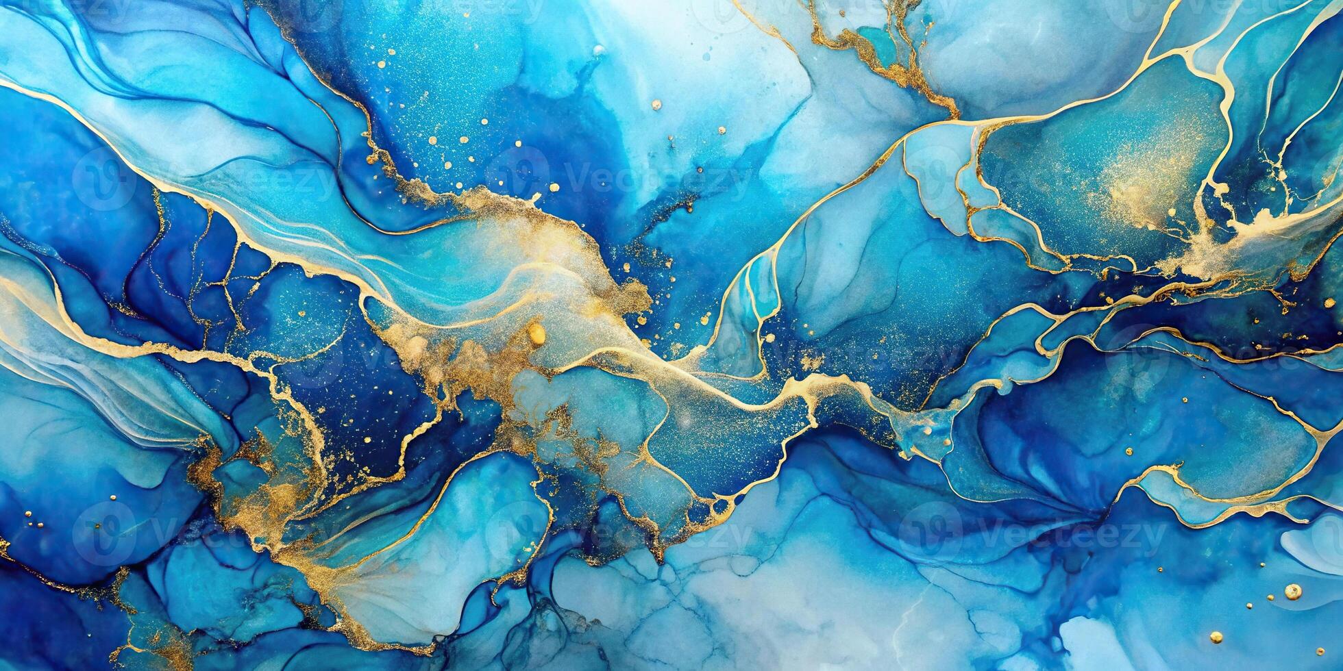 Abstract fluid art blue and gold foil photo