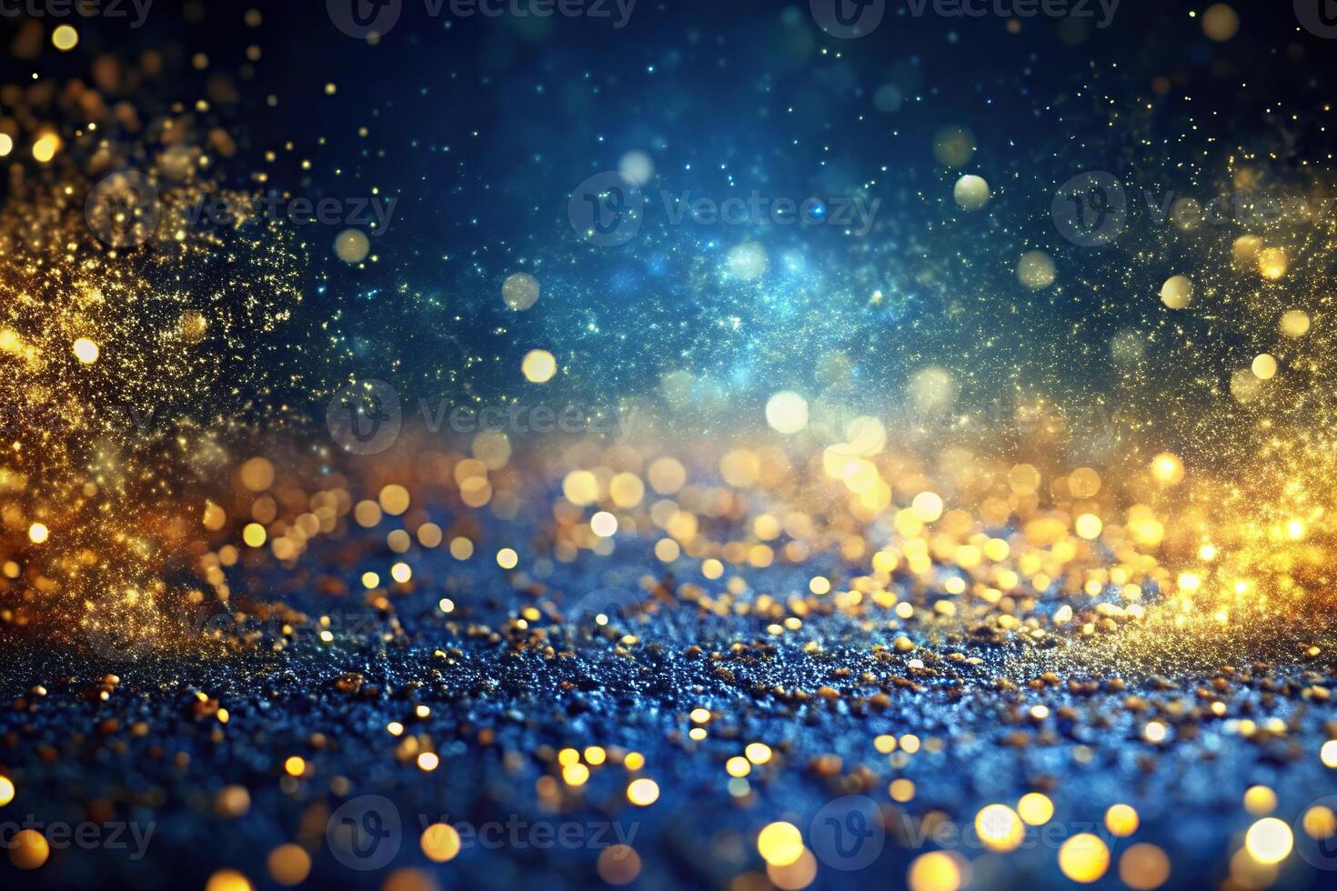 Abstract background with dark blue and gold particles and Christmas golden light shining particles photo