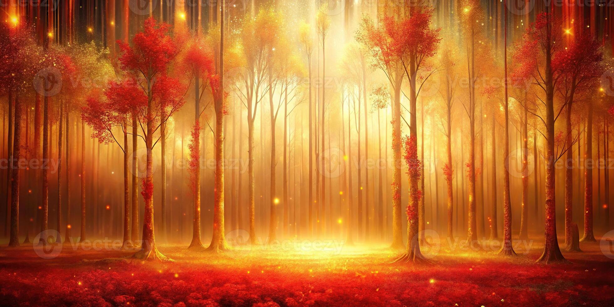 Abstract forest dreamscape in red and gold reflections photo
