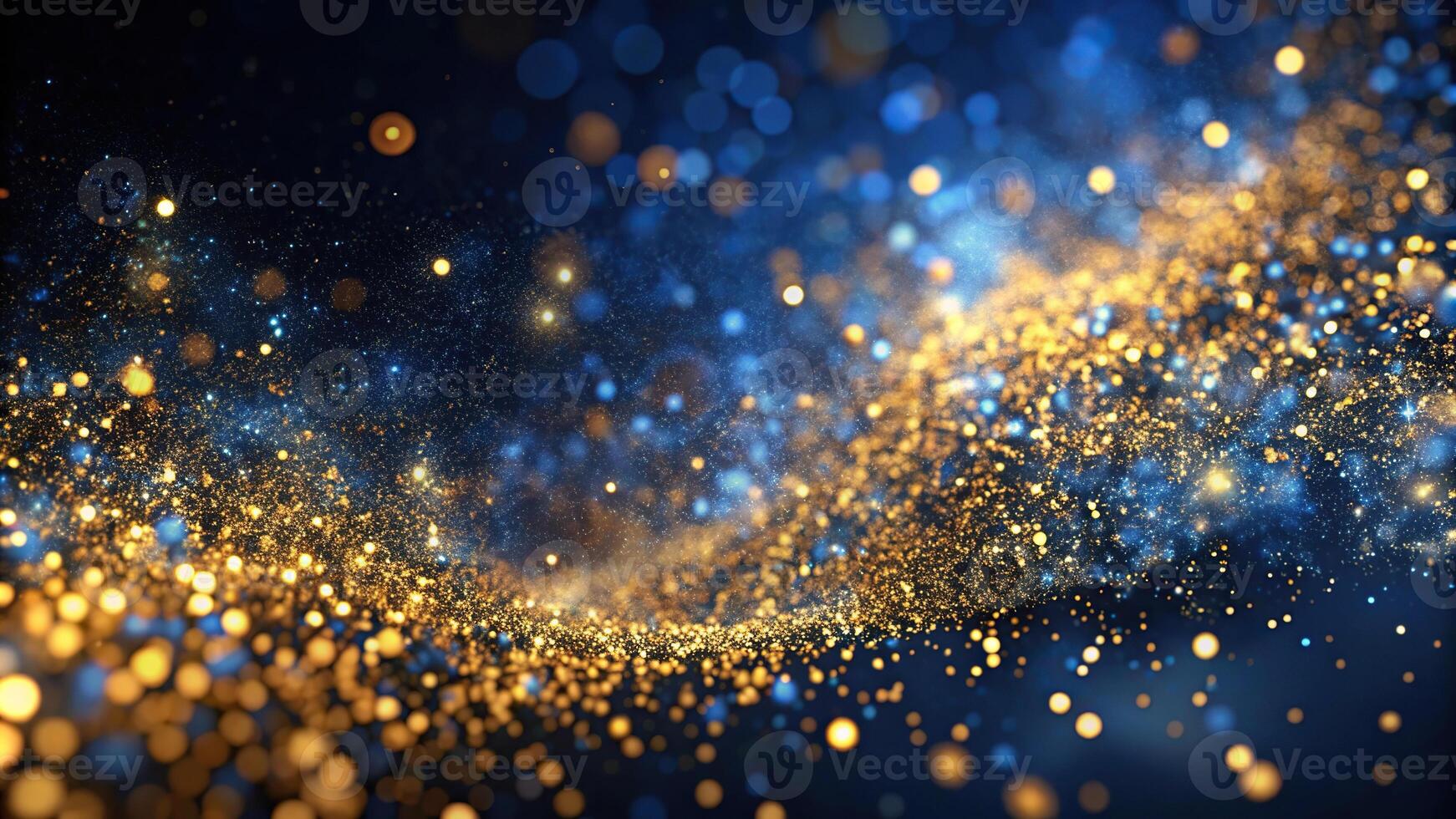 Abstract background with dark blue and gold particles photo