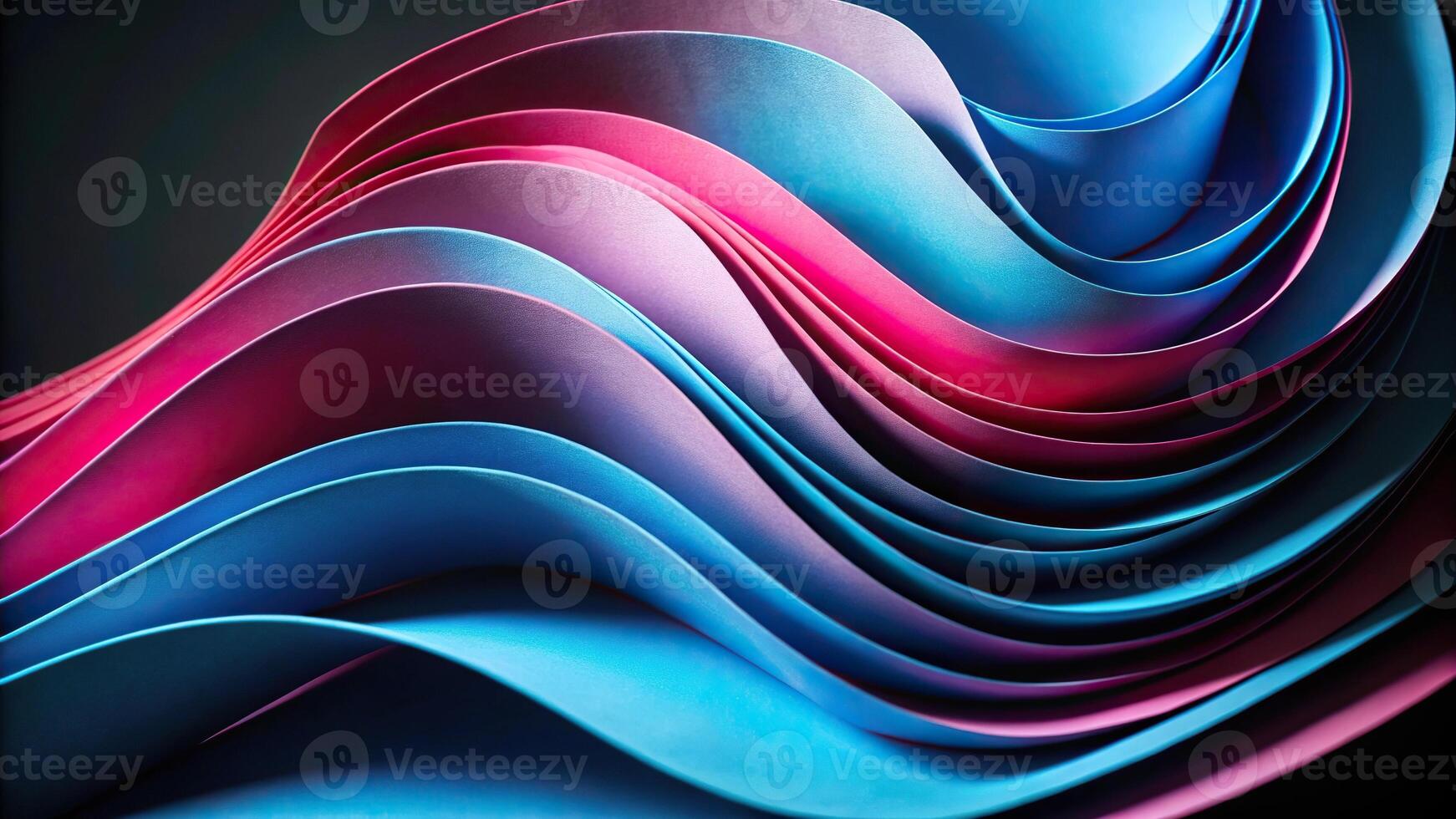 Abstract background with curvy paper sheets in blue and pink isolated on black photo
