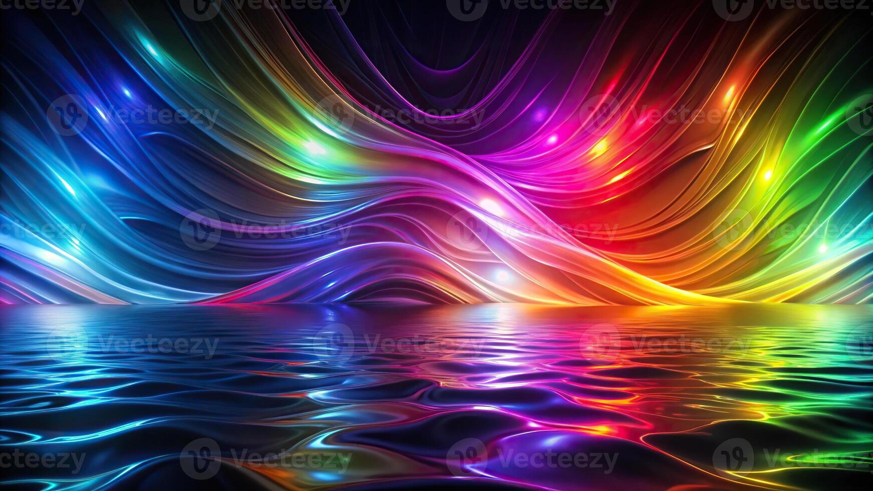 abstract empty background with neon colors flow around colorful lights spectrum under glass dark background photo