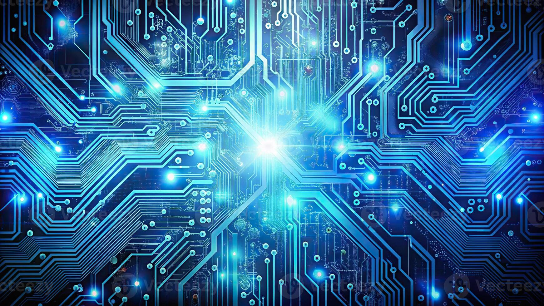 Abstract electronic circuit background with panoramic view photo