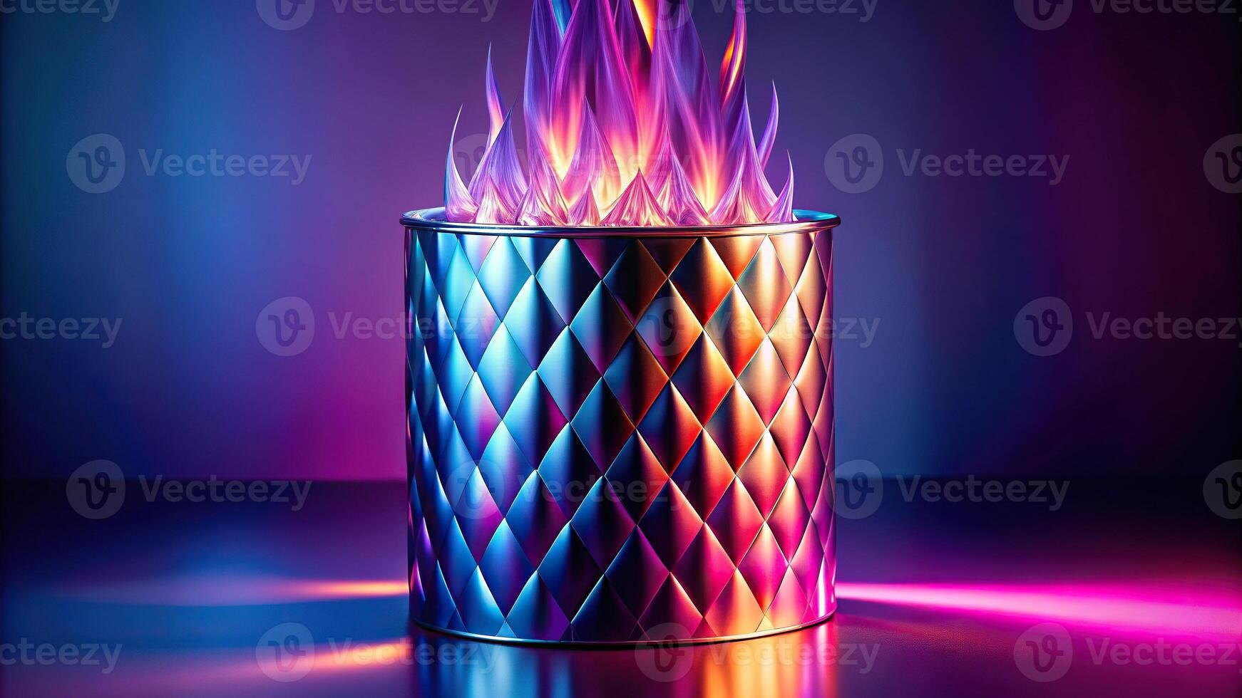 Abstract fiery metallic cylinder with iridescent peaks photo