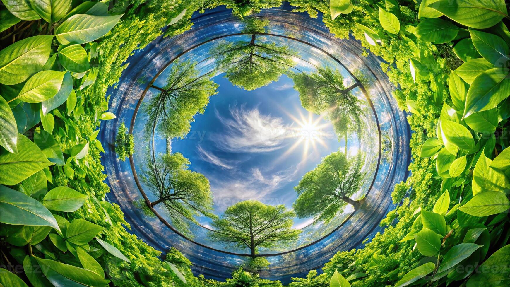 abstract fisheye pattern with plant background photo