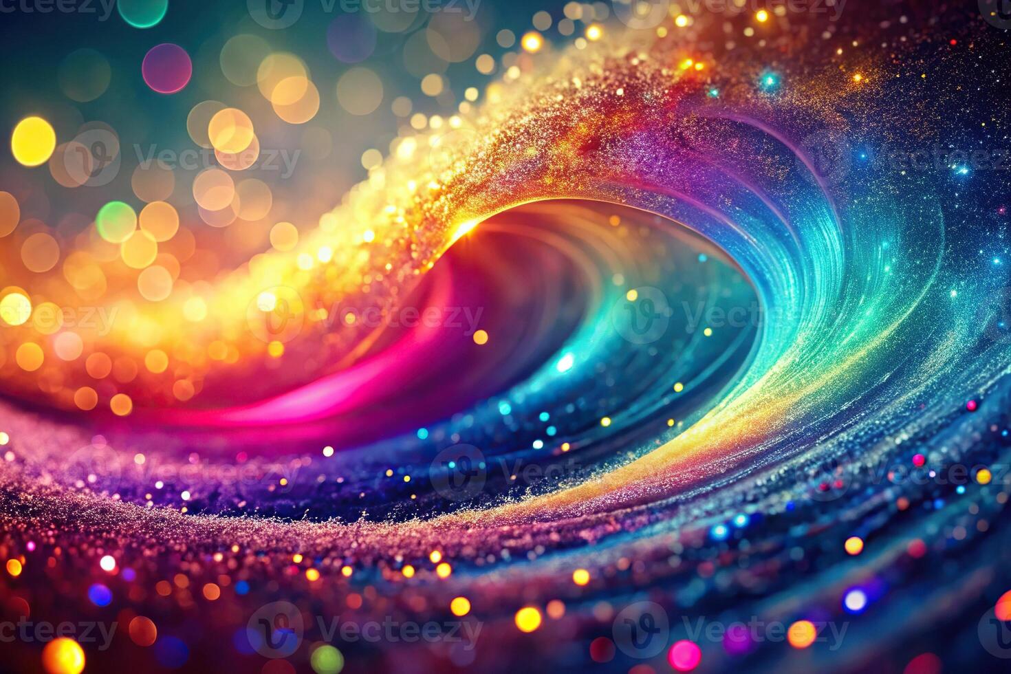Abstract colorful wave with glittering particles high angle photo