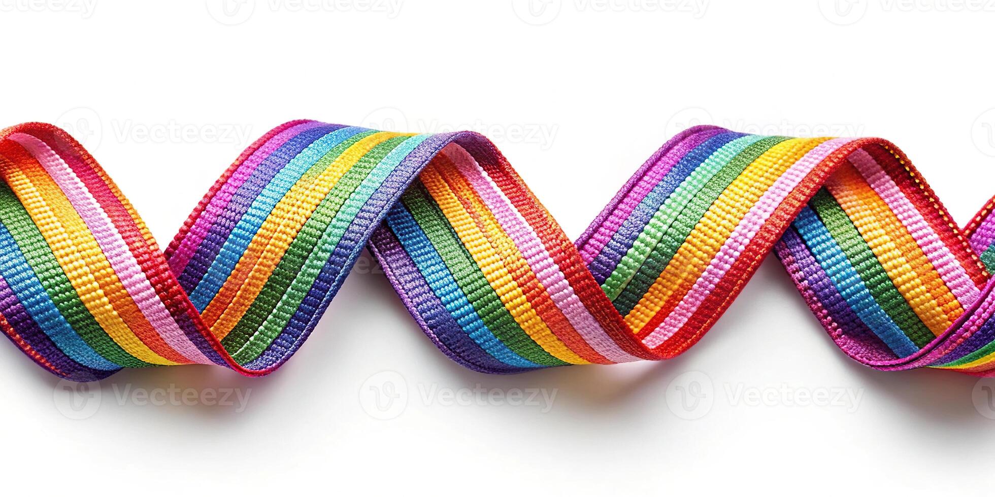 Abstract composition of ribbon threads interweaving to create leading lines on white background photo