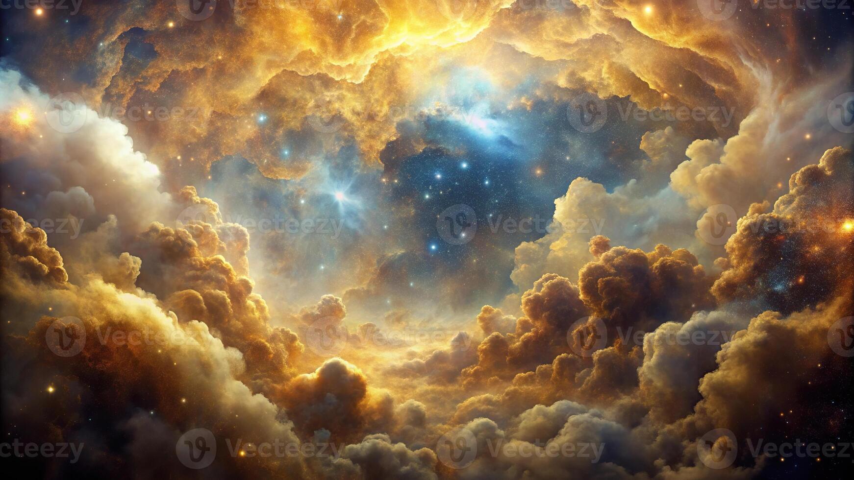 Abstract cosmic cloud texture with golden brown accents photo