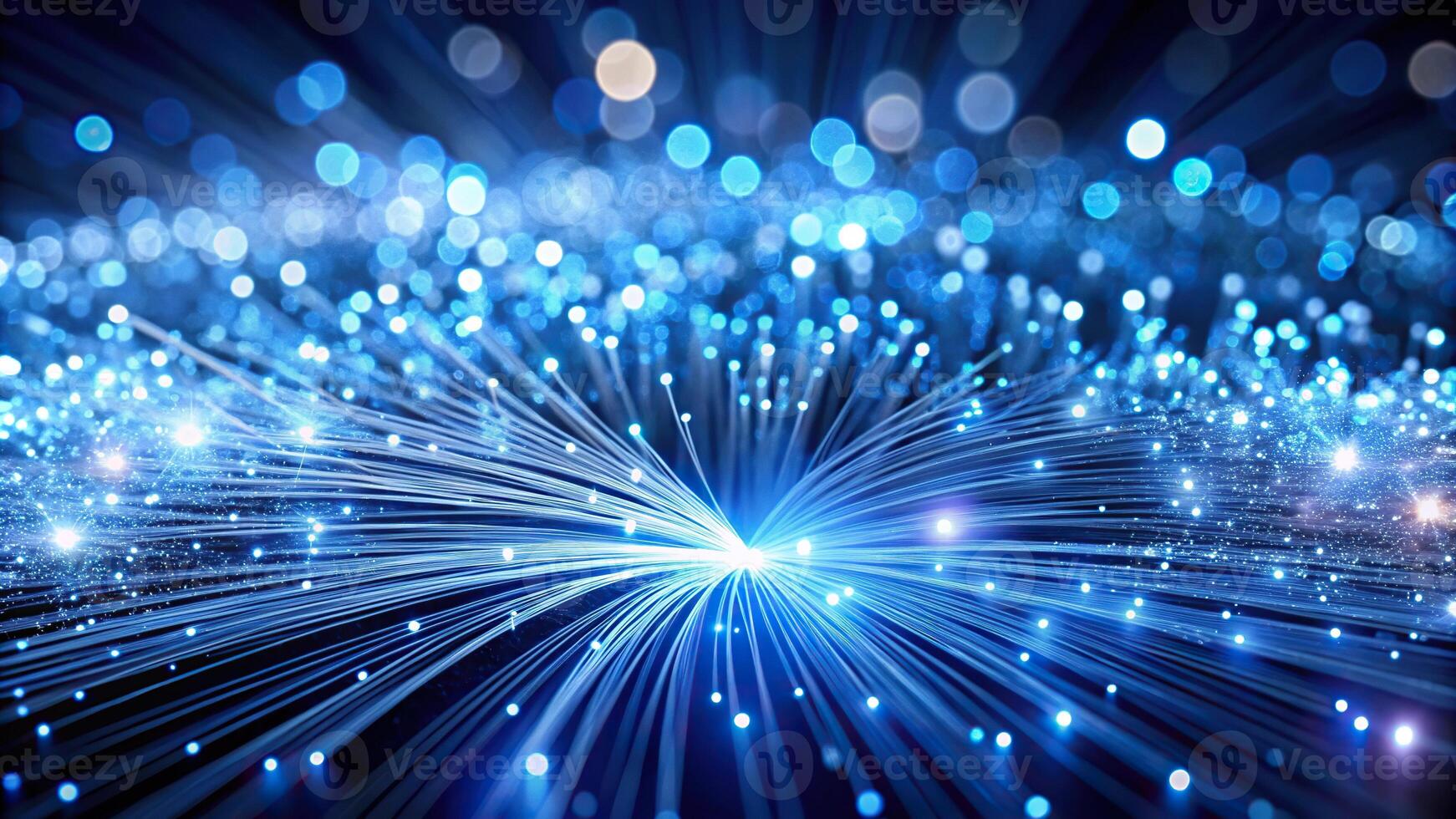 Abstract dark blue fiber optic light with silver glitter mesmerizing patterns photo