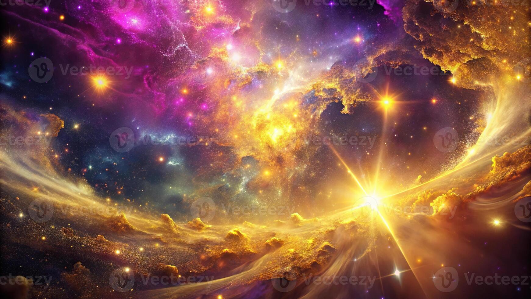 Abstract cosmic art with gold and magenta highlights from a low angle photo