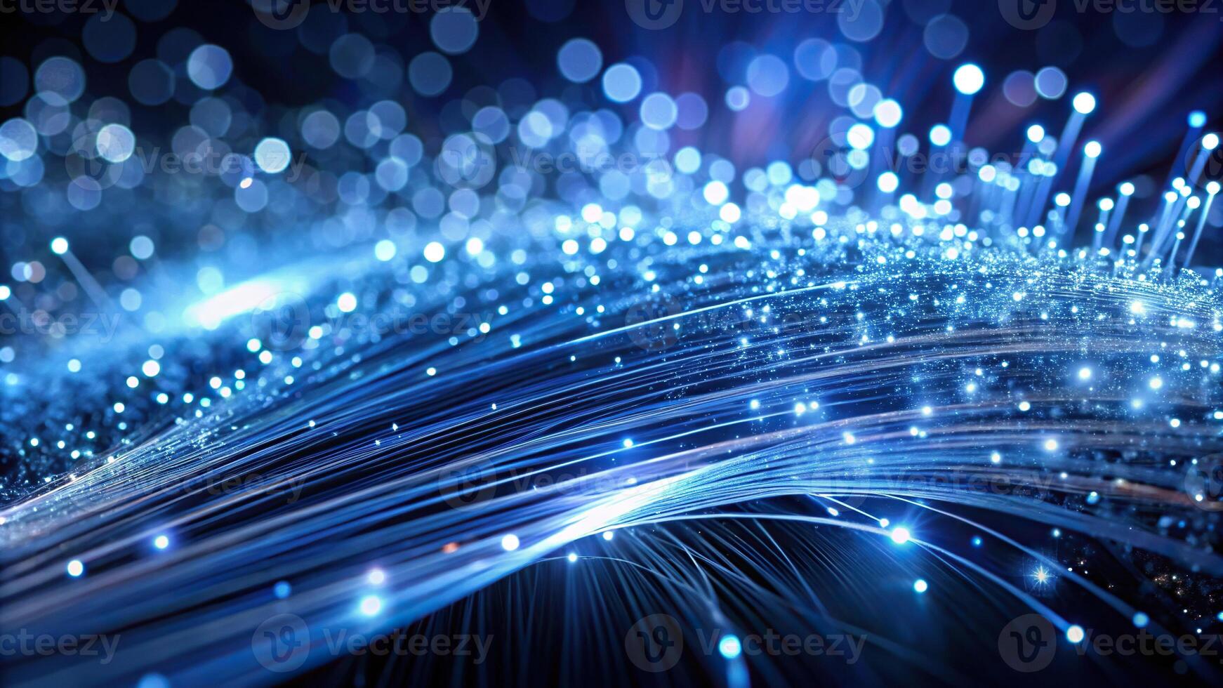 Abstract Dark Blue Fiber Optic Light with Silver Glitter Mesmerizing and Futuristic Light Patterns Panoramic photo
