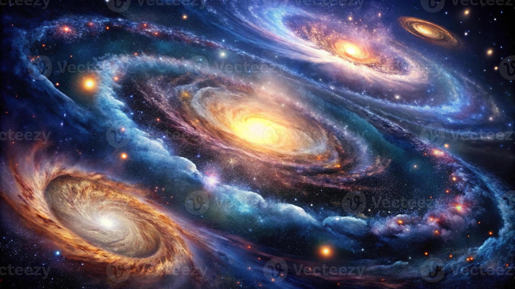 Abstract cosmic galaxies swirling in deep space photo