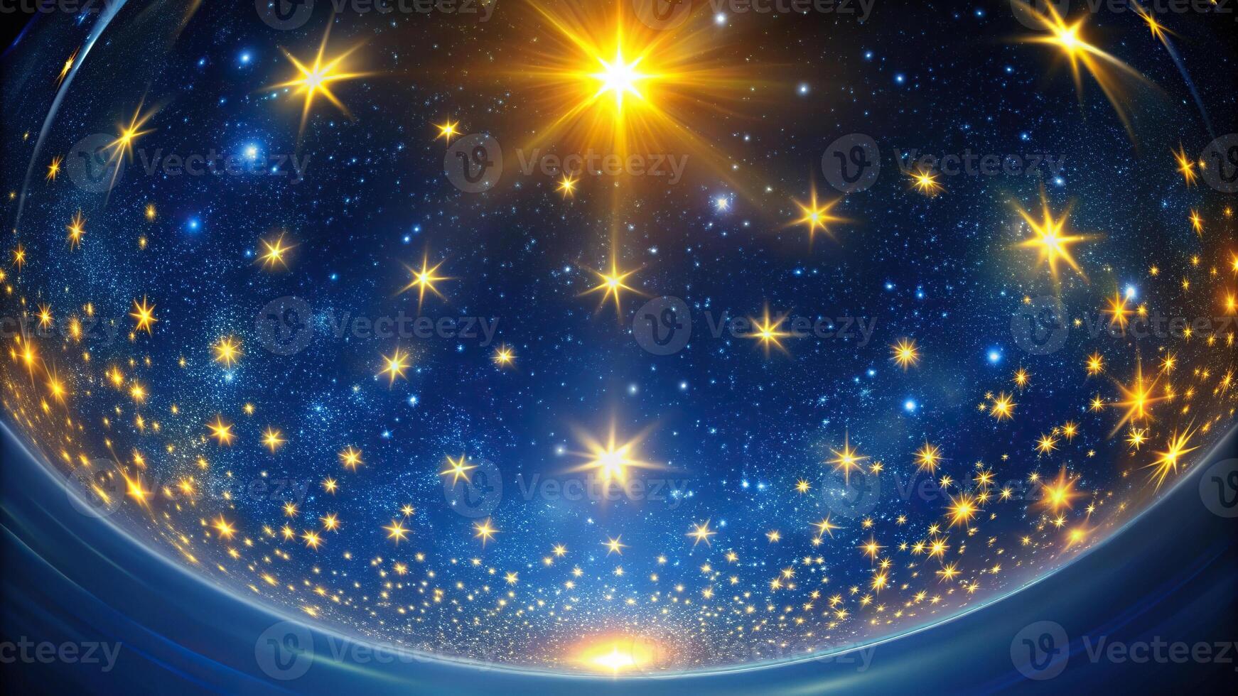 Abstract cosmic wonder in a starry night sky with yellow twinkles on navy background photo