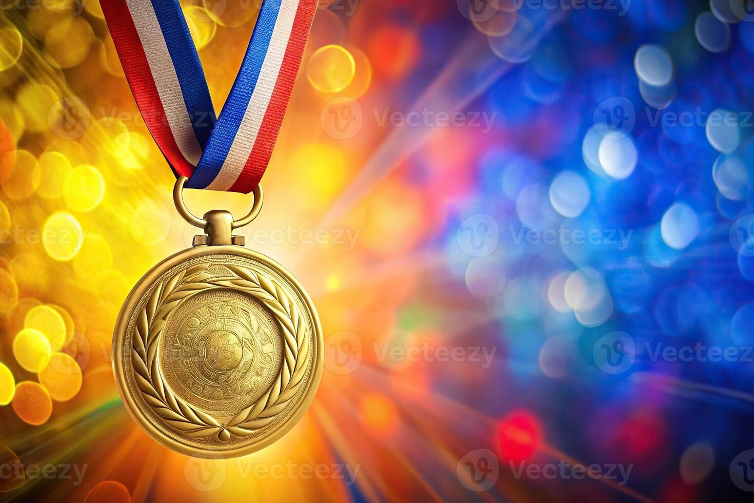 Abstract colorful background with a gold medal on top photo