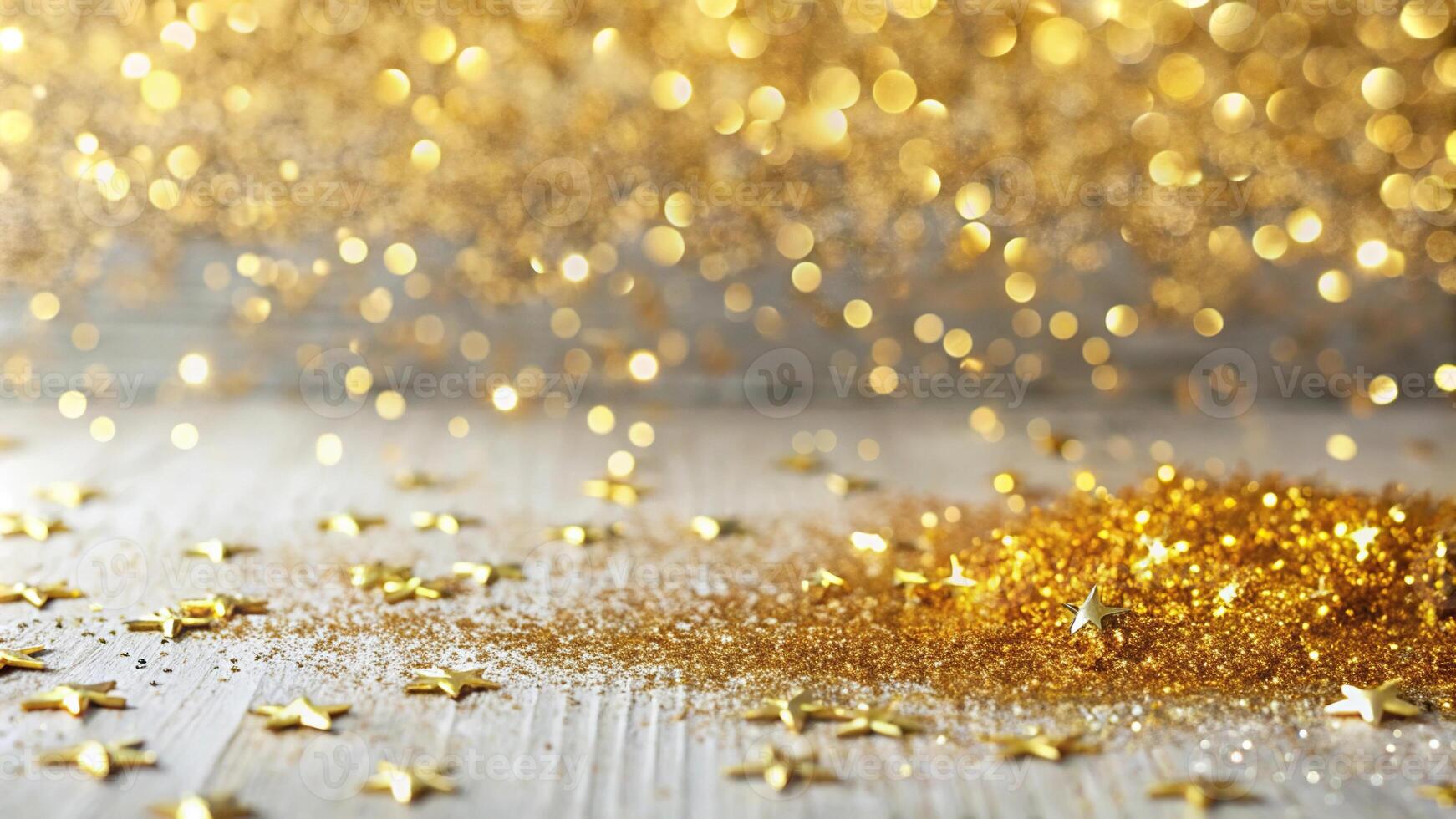 Abstract Christmas background with golden glitter over white board Long Shot photo