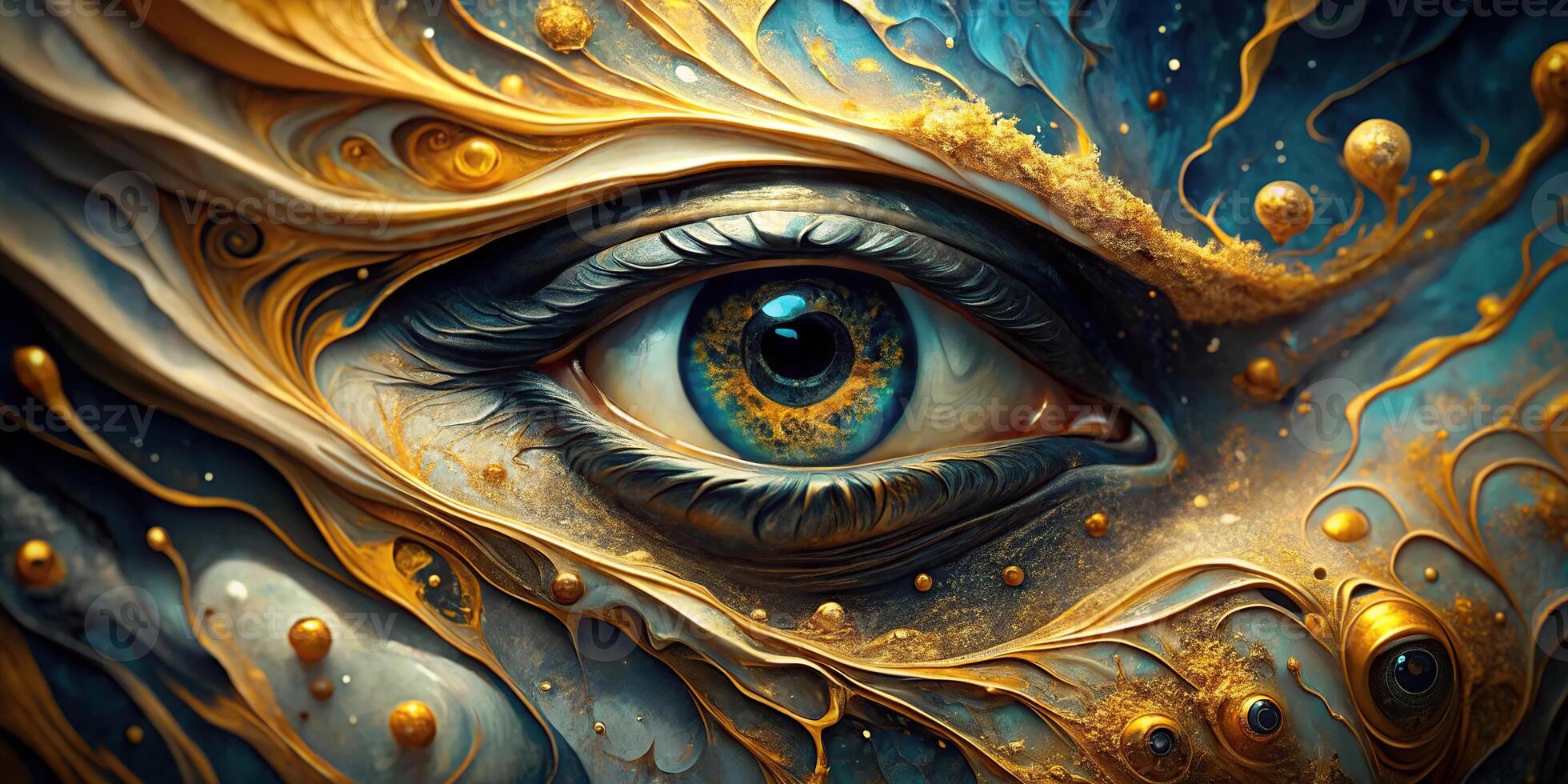 Abstract colorful fluid art background with ink and gold texture photo