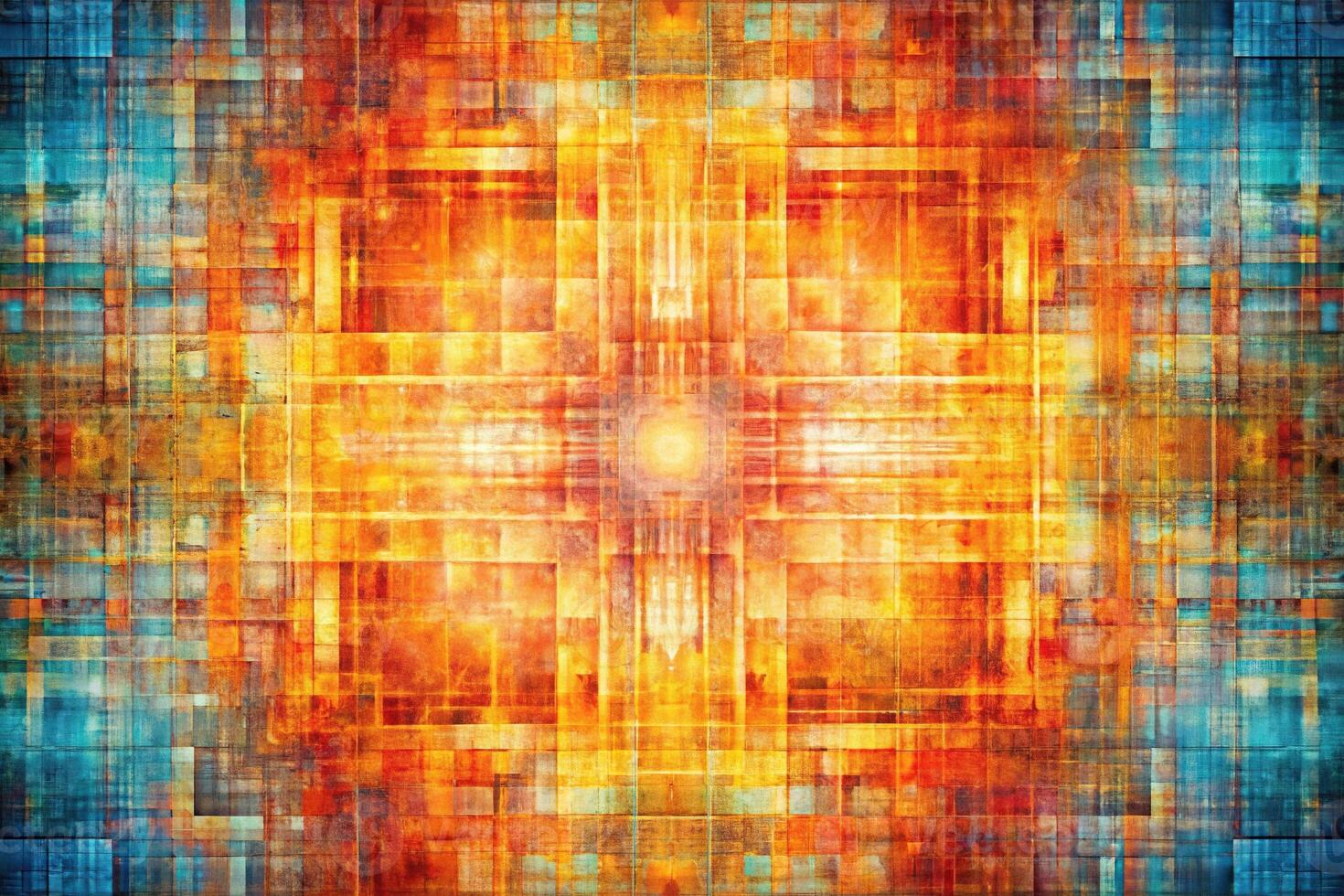 abstract art painting with grid pattern and warm cool colors photo