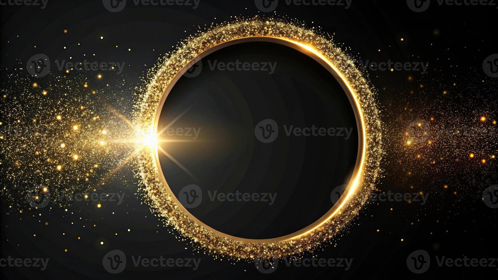 Abstract background featuring a glittering gold circle on a luxurious black backdrop with a tilted angle photo