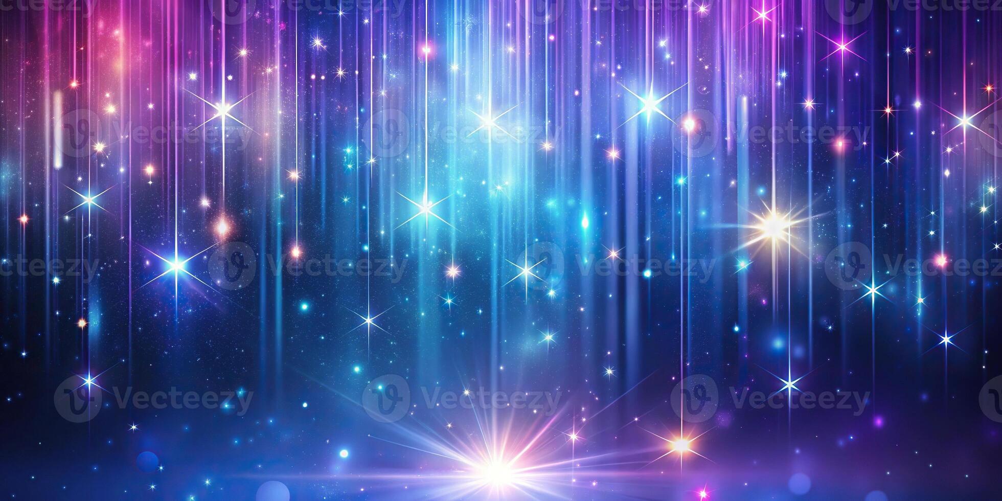 Abstract backdrop with glowing light streaks and celestial stars photo
