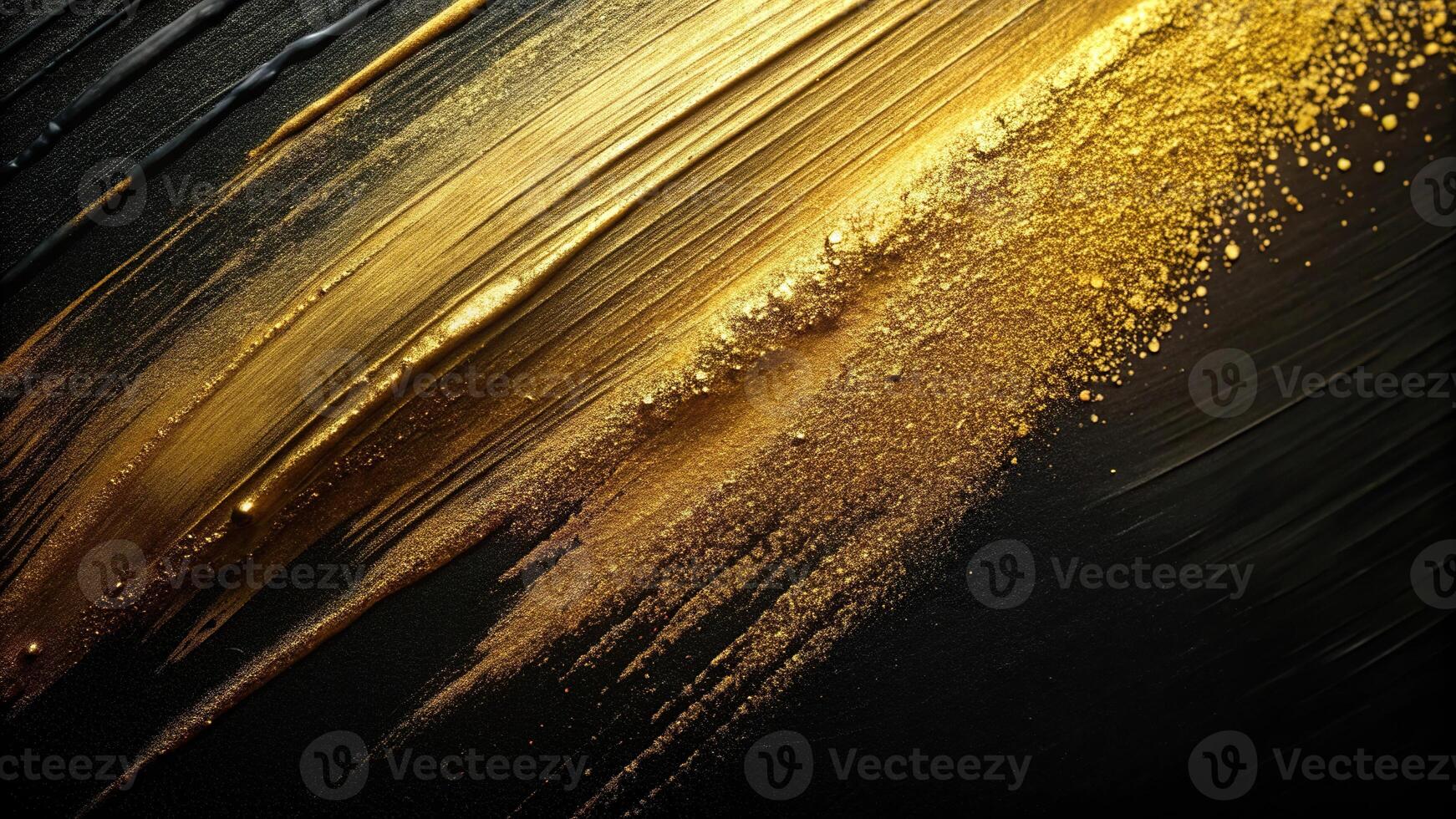 Abstract artistic black background with elegant gold streaks photo