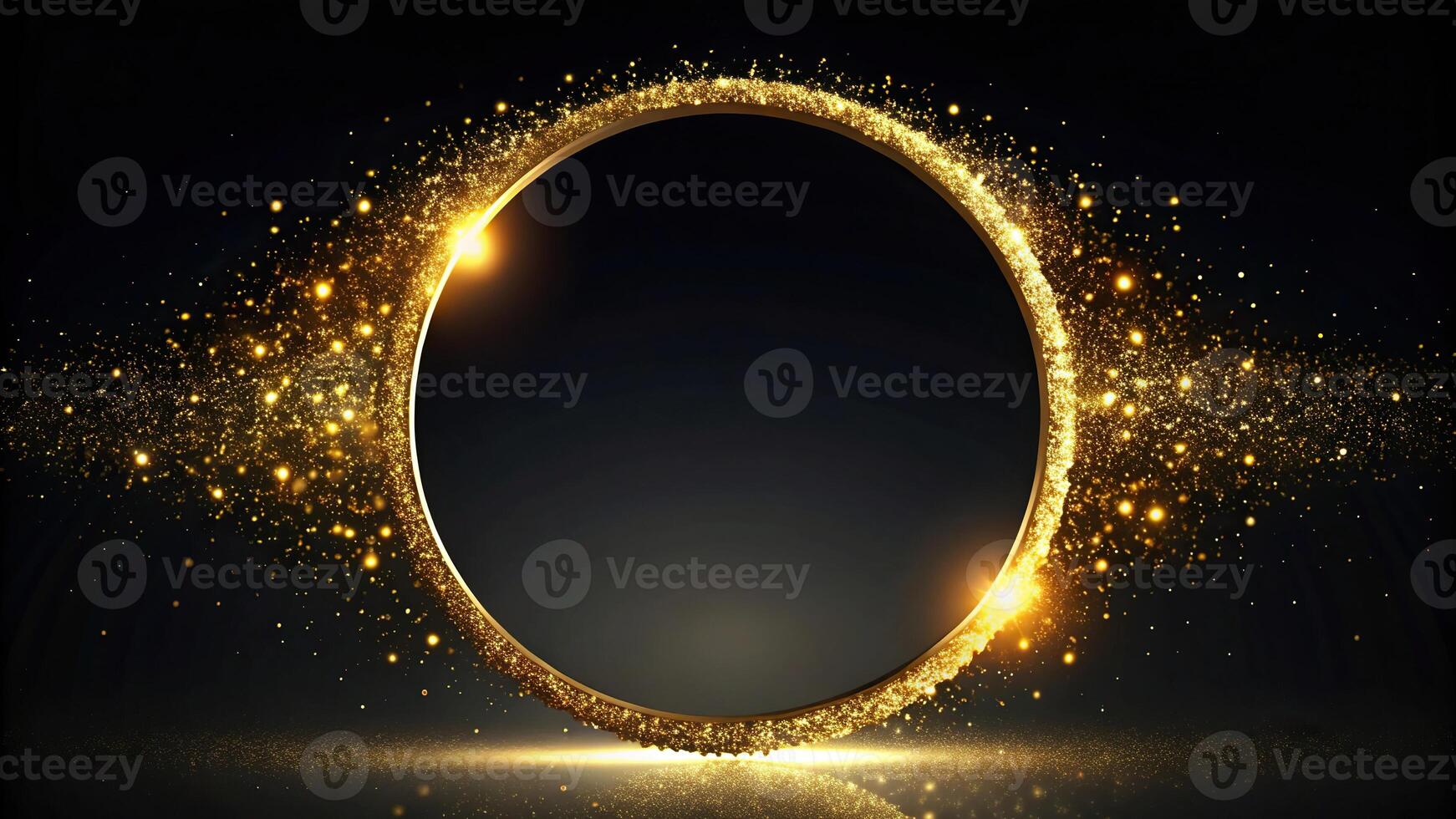 Abstract background featuring a glittering gold circle on a luxurious black backdrop photo