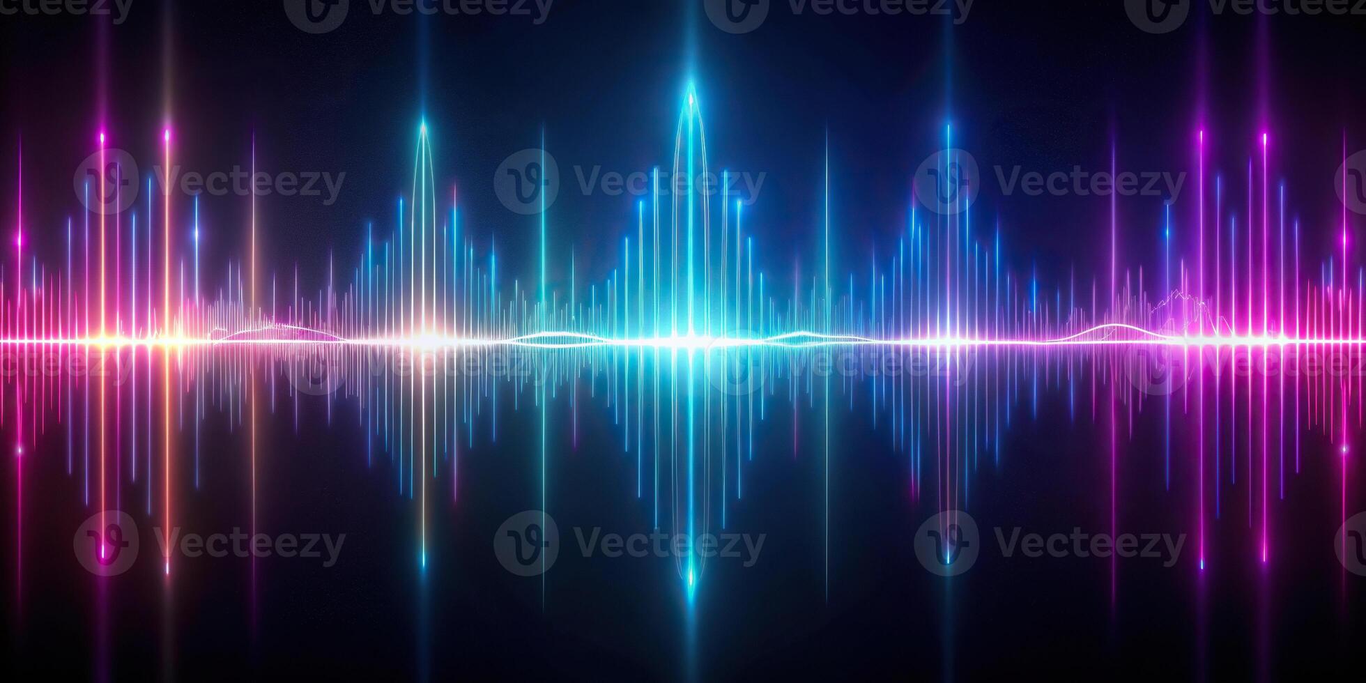 Abstract audio waveform with neon lights symmetrical design photo