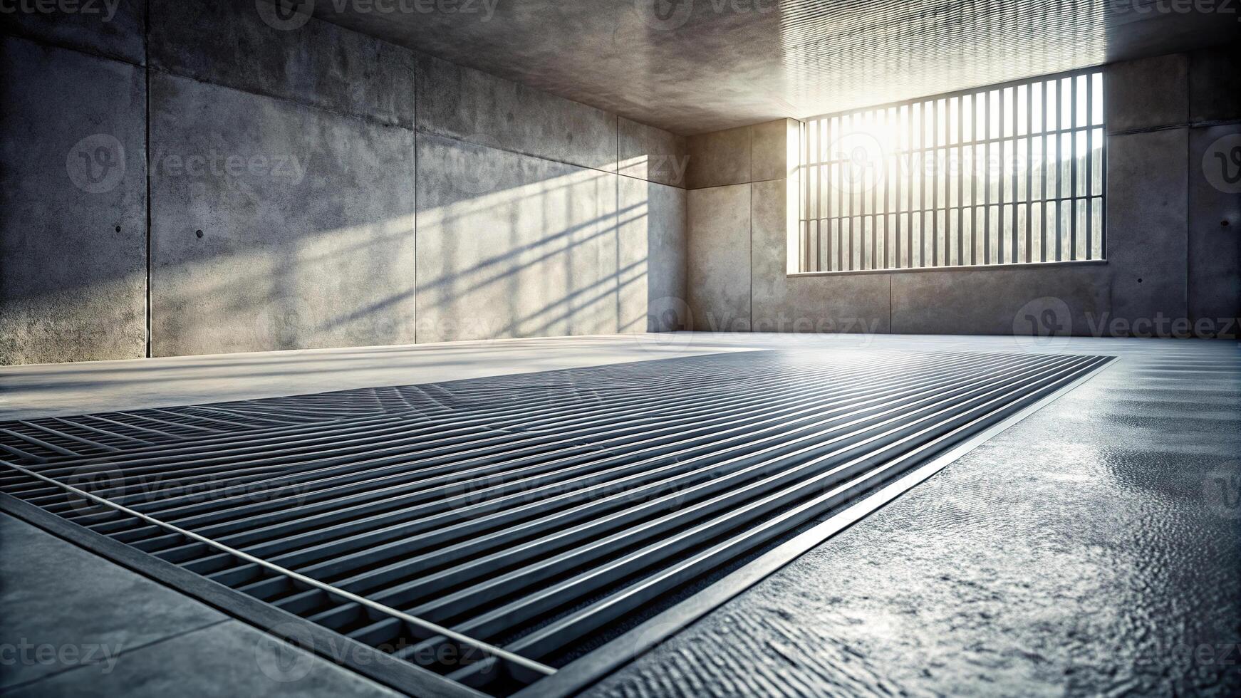 Abstract background of cement floor with light shadow of grille in forced perspective photo