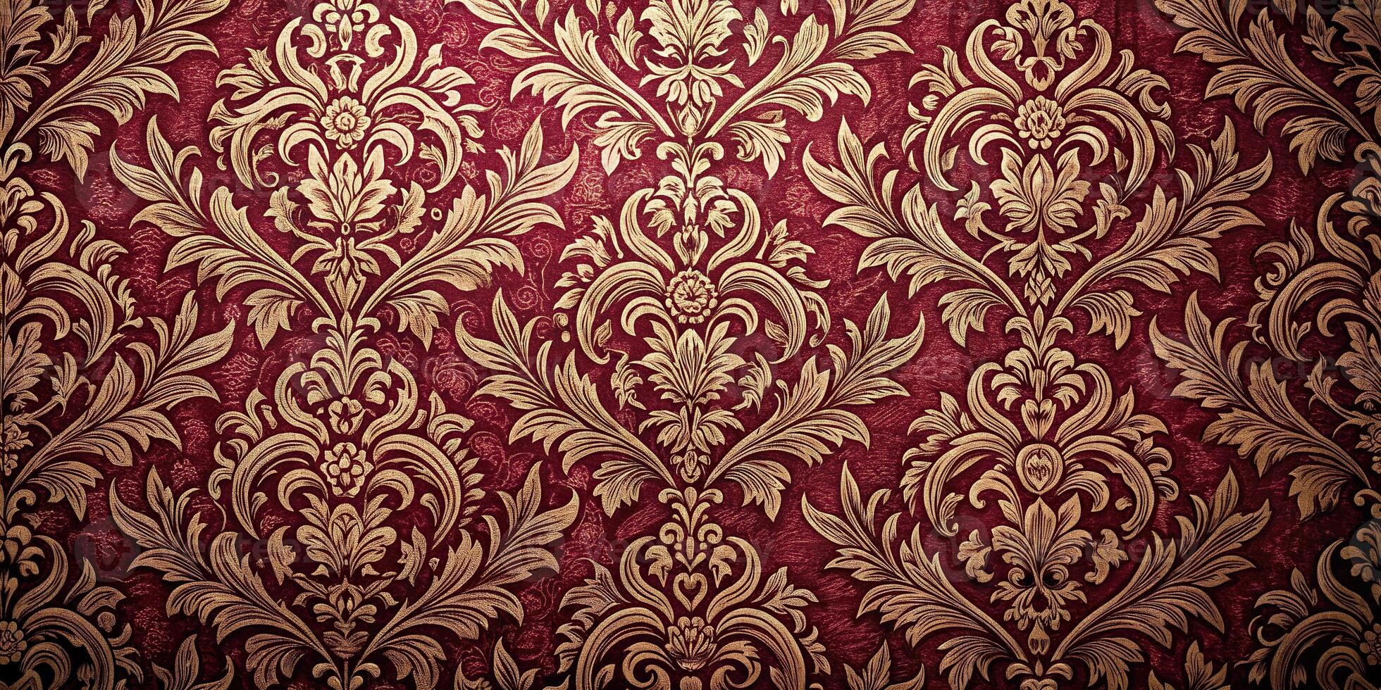Abstract background of intricate patterns in burgundy colors antique wallpaper extreme close-up photo