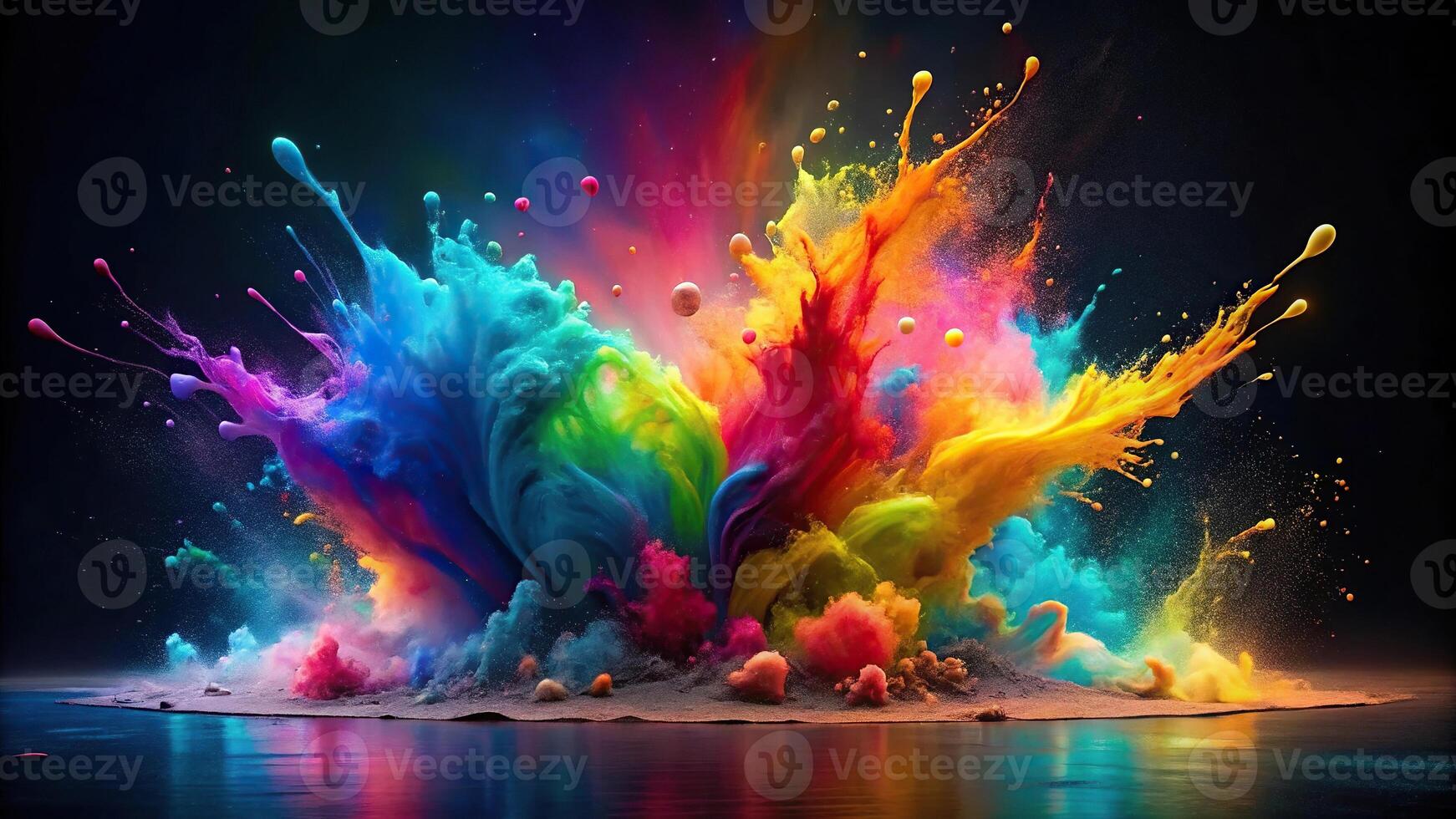 Abstract colorful watercolor splash effect painting dark background photo