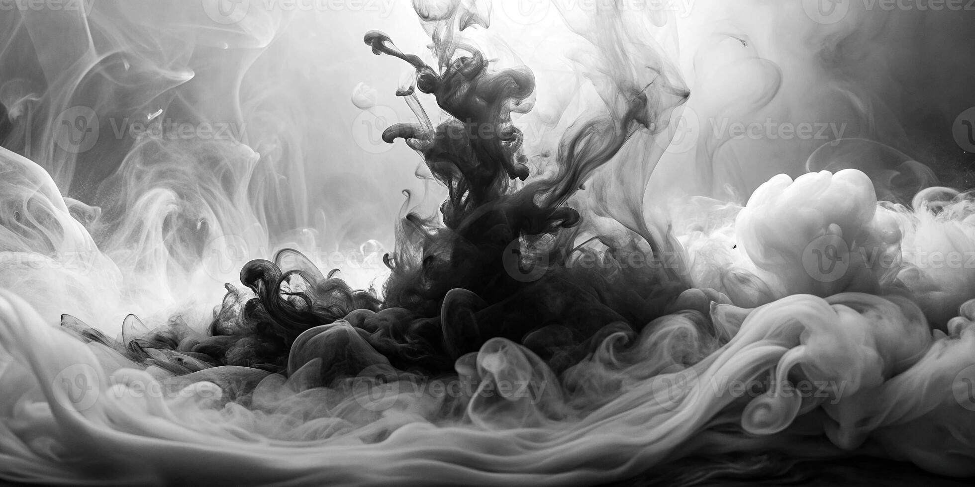 Abstract background of black and white ink in water creating smoke or fog photo