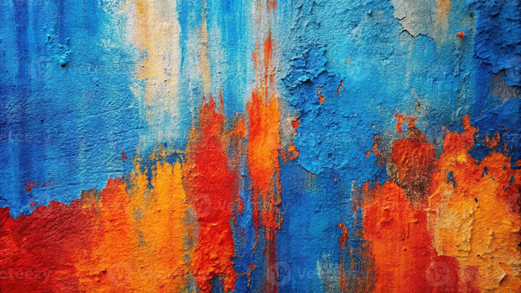 Abstract background of blue, orange, and red paint on the wall photo