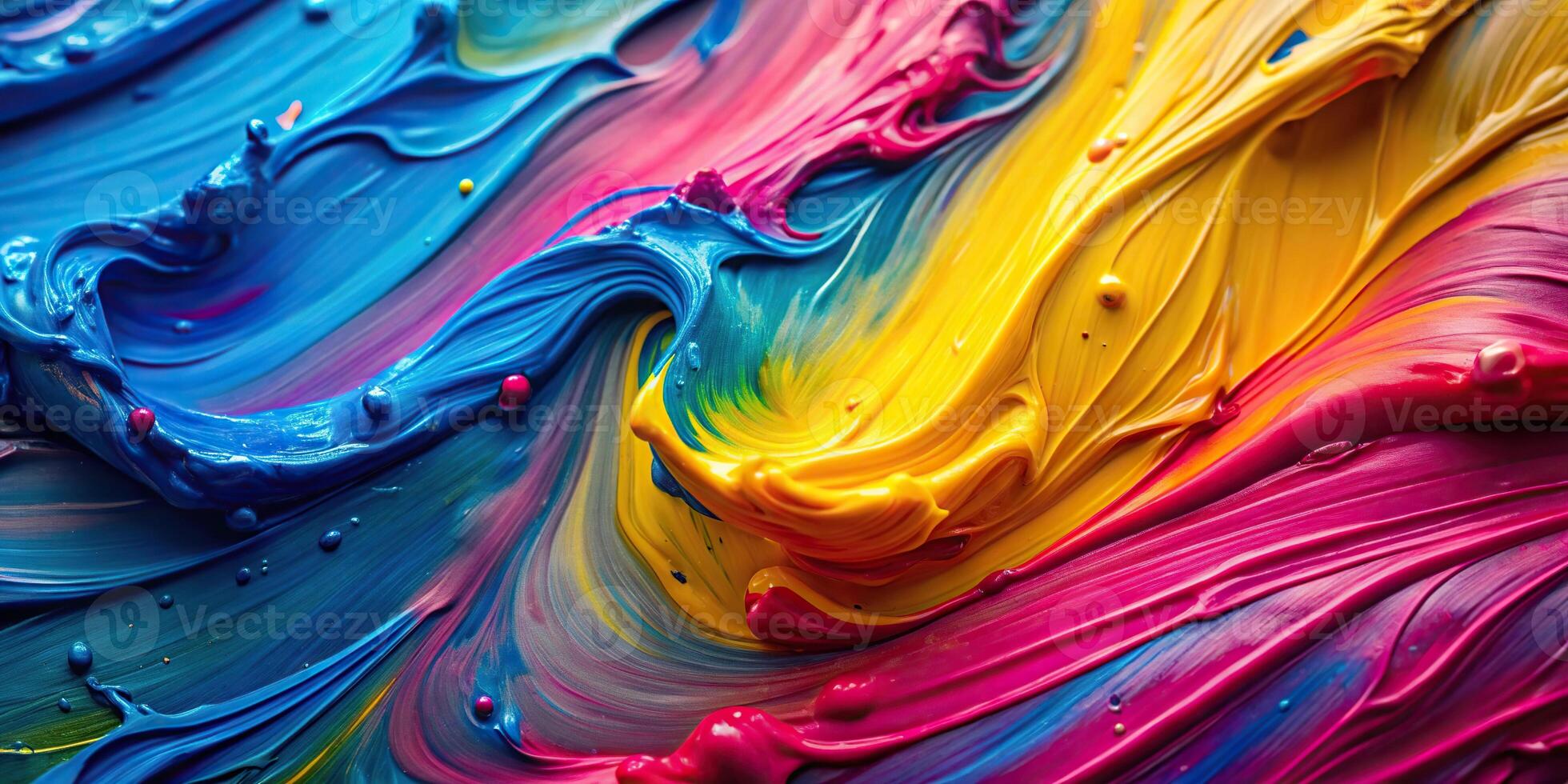 Abstract background of acrylic paint in blue, pink, and yellow colors photo