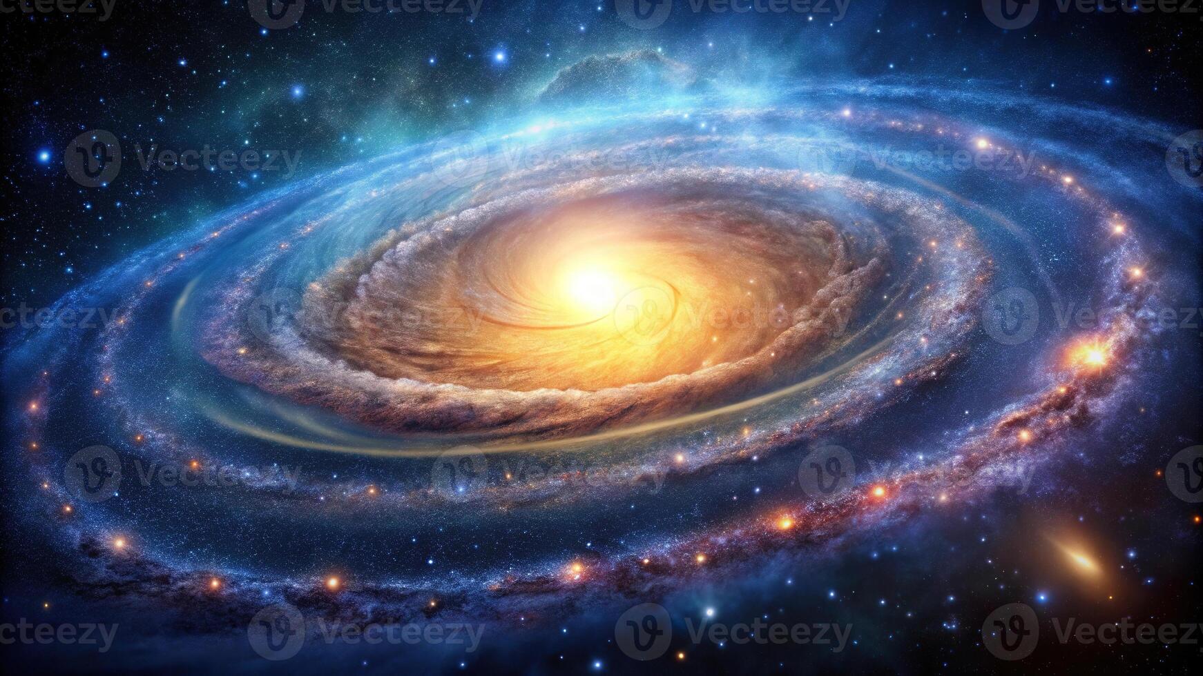 Abstract background of a spiral galaxy in the universe, featuring stars and depth of field photo