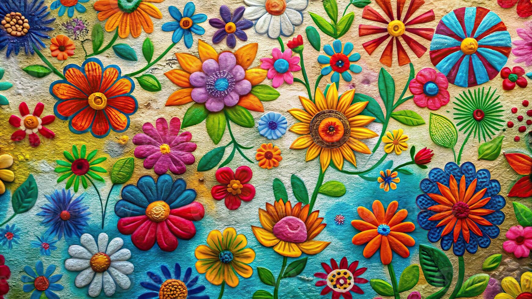 abstract colorful flowers on wall photo